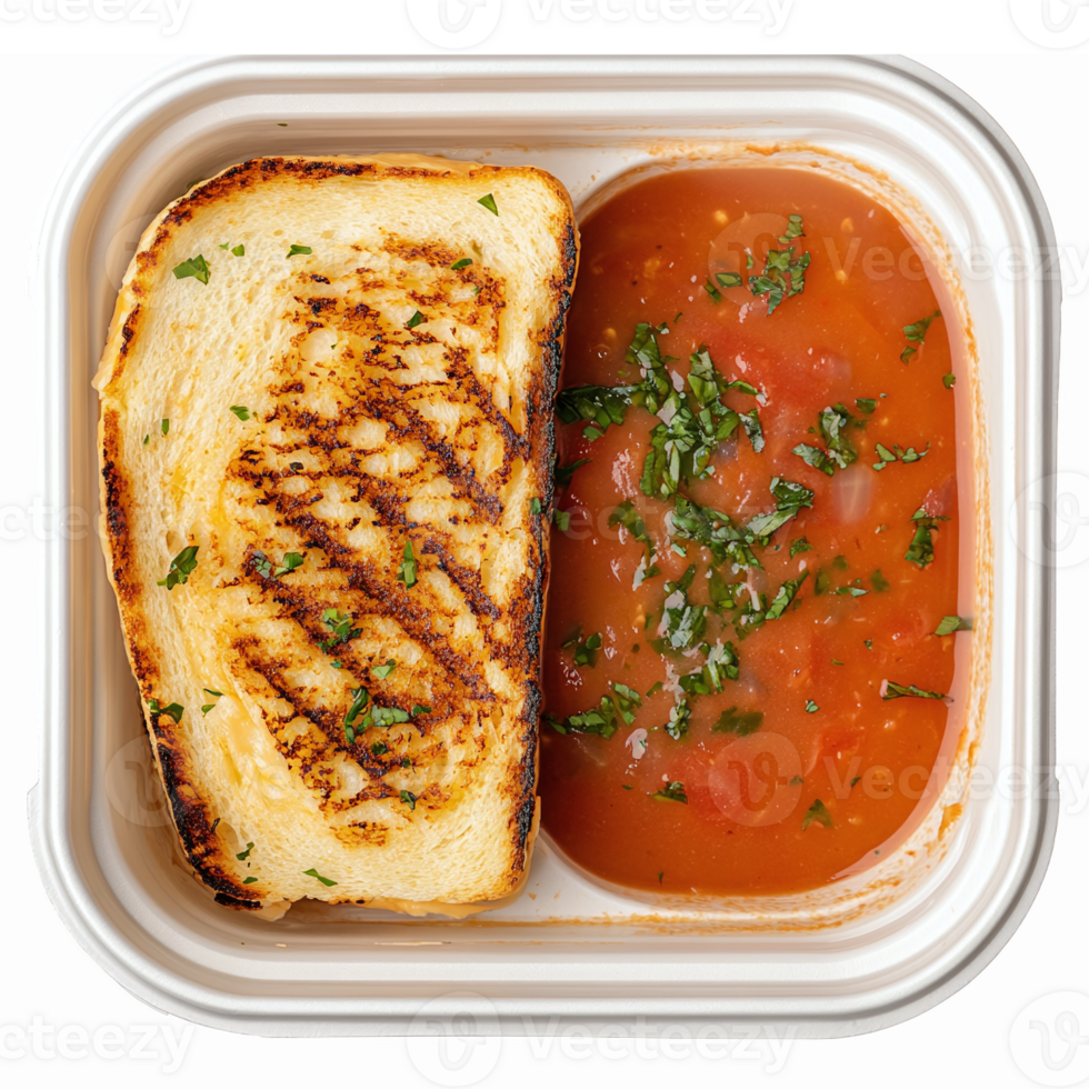 Grilled Cheese Sandwich with Tomato Soup in Container for Delicious Meal Ideas png