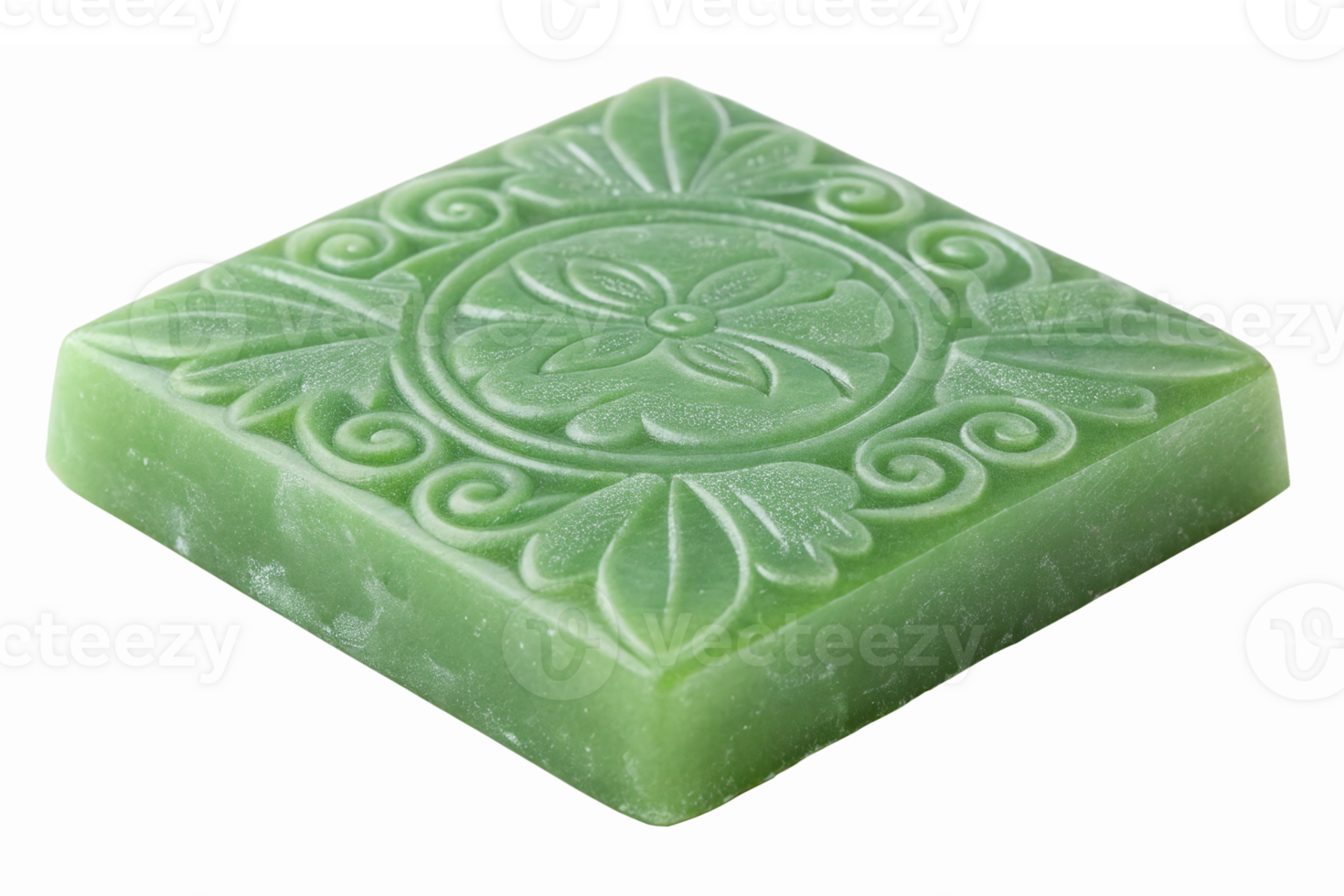 Ornate Green Soap Bar with Floral Design for Eco-Friendly Bath and Spa Decor png
