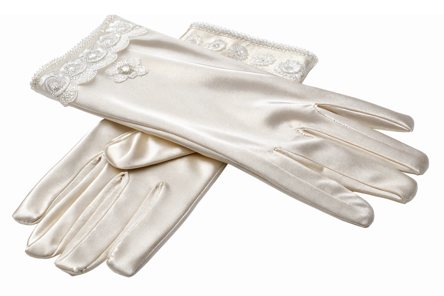 Elegant Satin Wedding Gloves with Lace Detailing for Formal Events and Bridal Fashion png