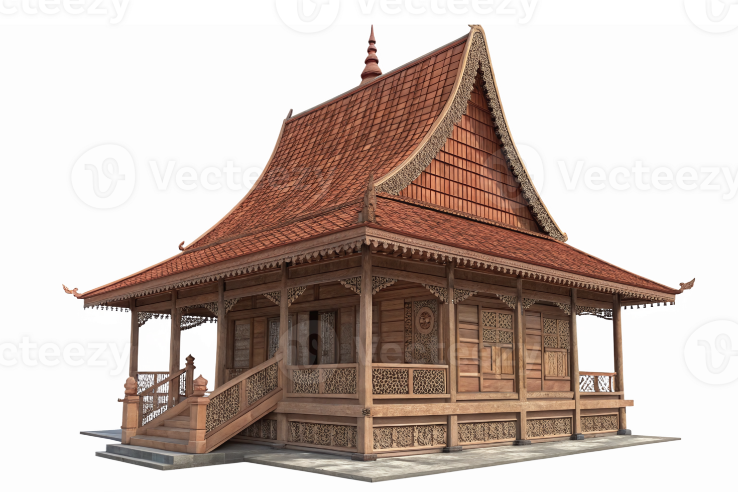 Traditional Asian Wooden House with Intricate Architecture and Decorative Elements png