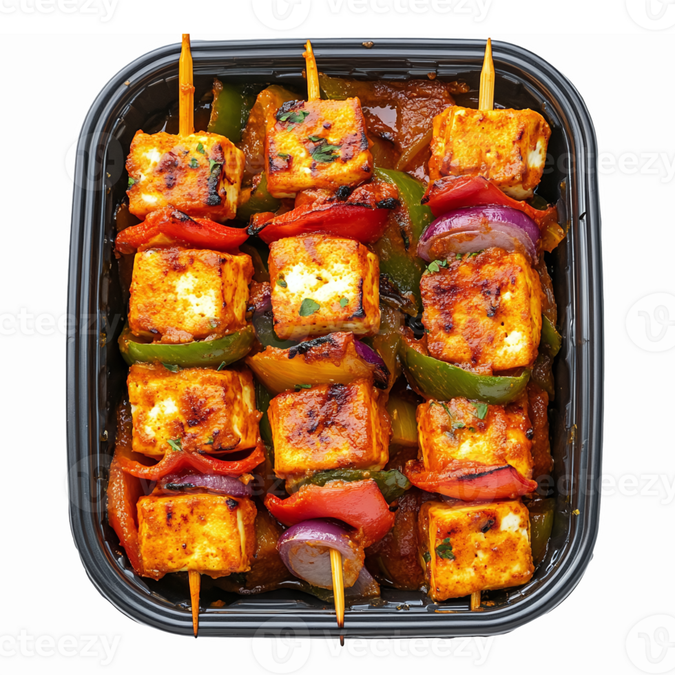 Delicious Paneer Tikka Skewers with Colorful Vegetables for Grilling and Barbecue Parties png