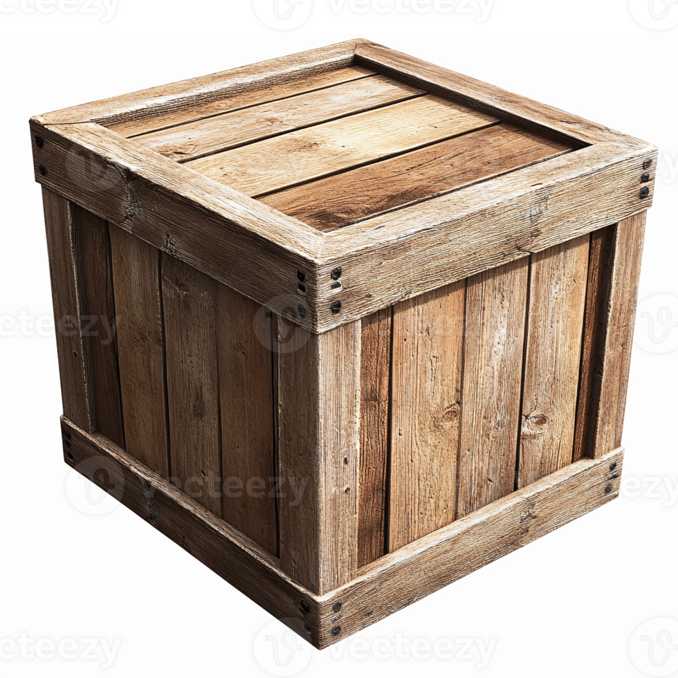 Realistic Wooden Crate Box with Textured Surface for Storage and Decoration in Digital Design png