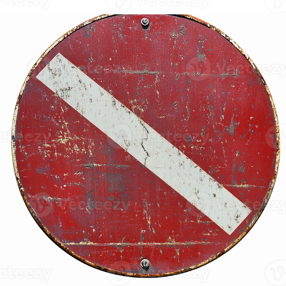 Weathered No Entry Traffic Sign with Distressed Red Background for Urban Design Elements png