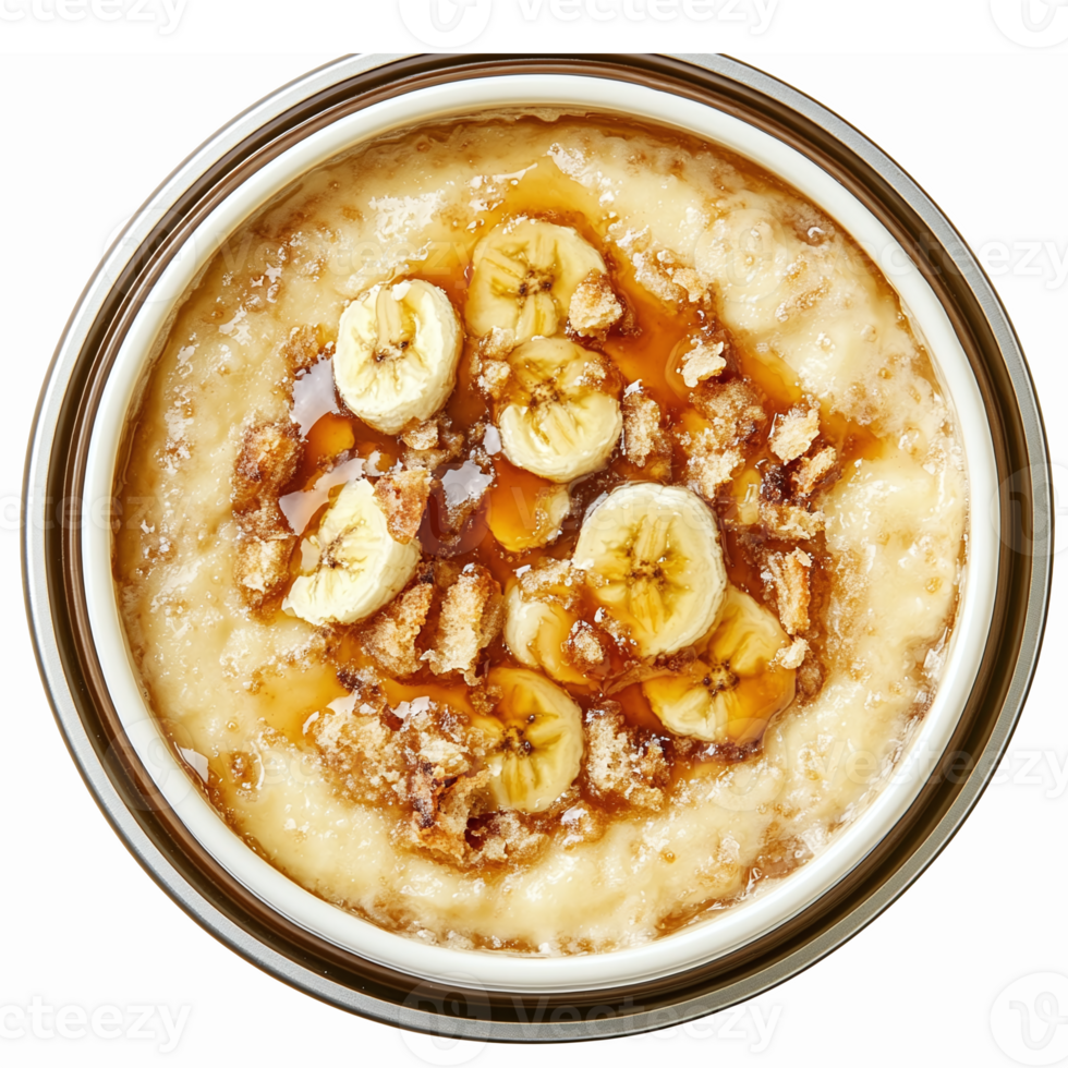 Delicious Oatmeal Bowl with Bananas and Maple Syrup Topping for Healthy Breakfast Choices png