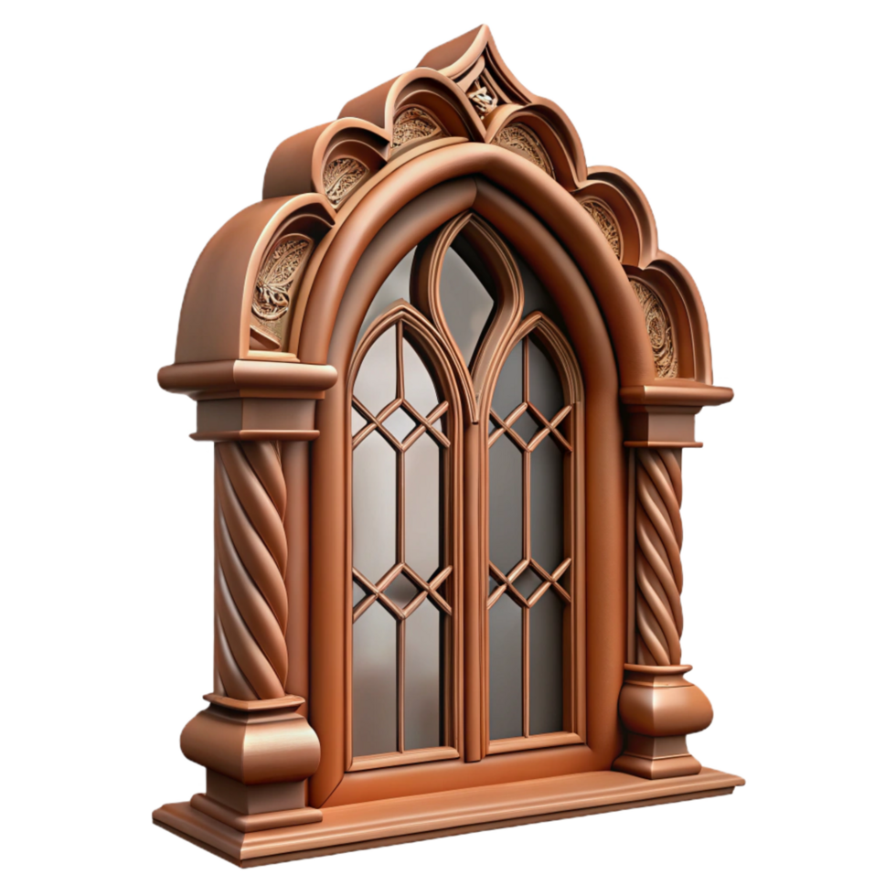 wonderful modern Victorian window frame, intricate wood carving, exclusive png