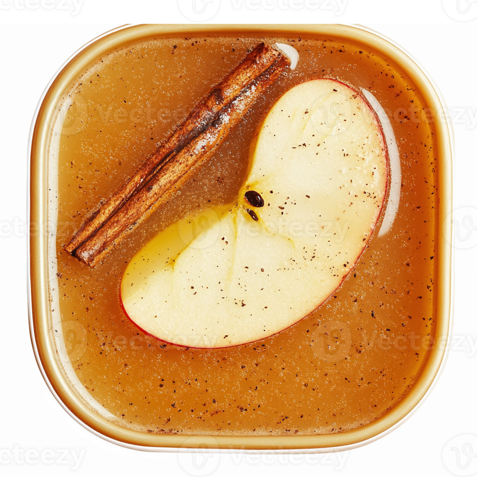 Sliced Apple Cinnamon Brew in Clear Bowl with Sugar Spice Garnish for Fall Desserts and Drinks png