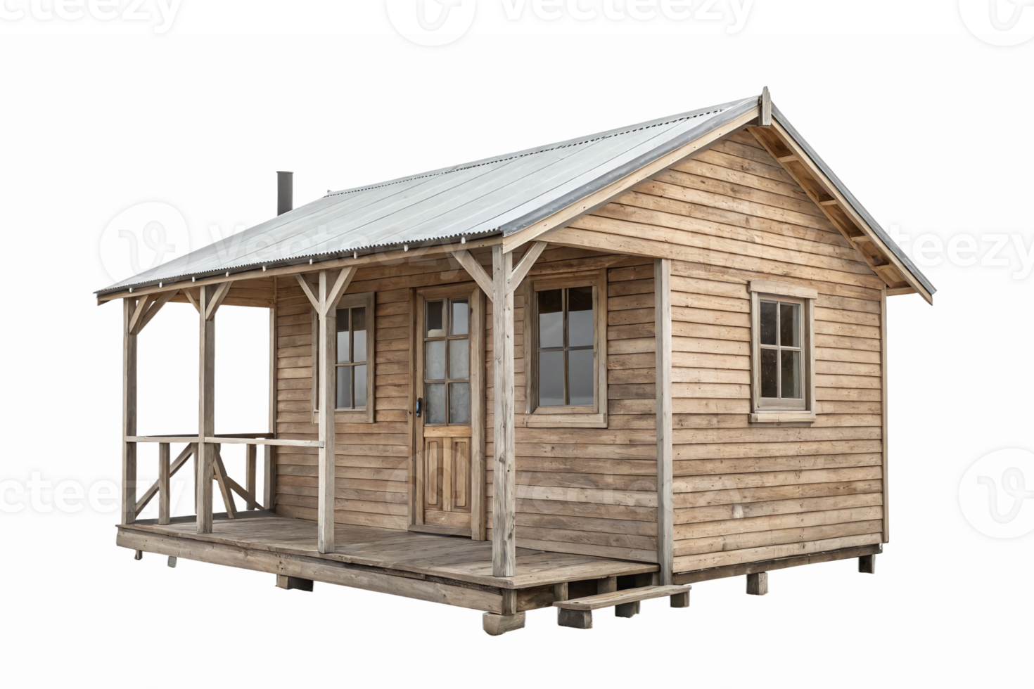 Rustic Wooden Cabin with Porch and Metal Roof Ideal for Outdoor Scene and Design Projects png