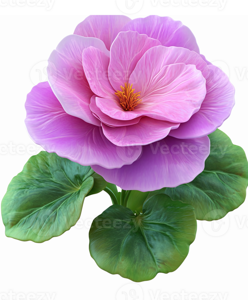 Realistic Pink Flower with Green Leaves on Transparent Background for Floral Design Projects png