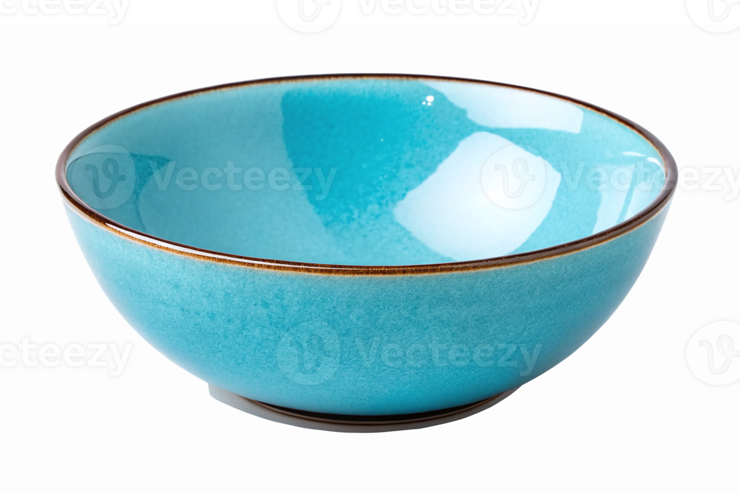 Elegant Turquoise Ceramic Bowl with Glossy Finish and Delicate Edge for Dining and Decor png