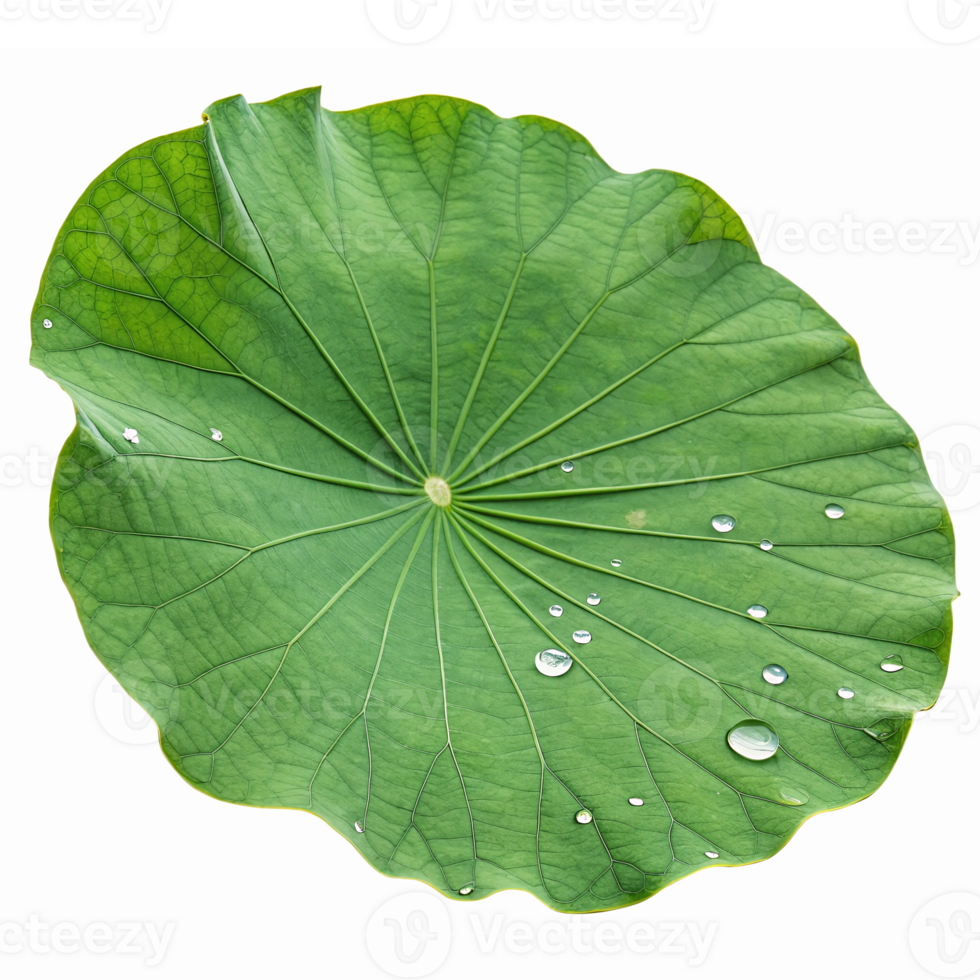 Fresh Green Lotus Leaf with Water Drops Isolated on Transparent Background png