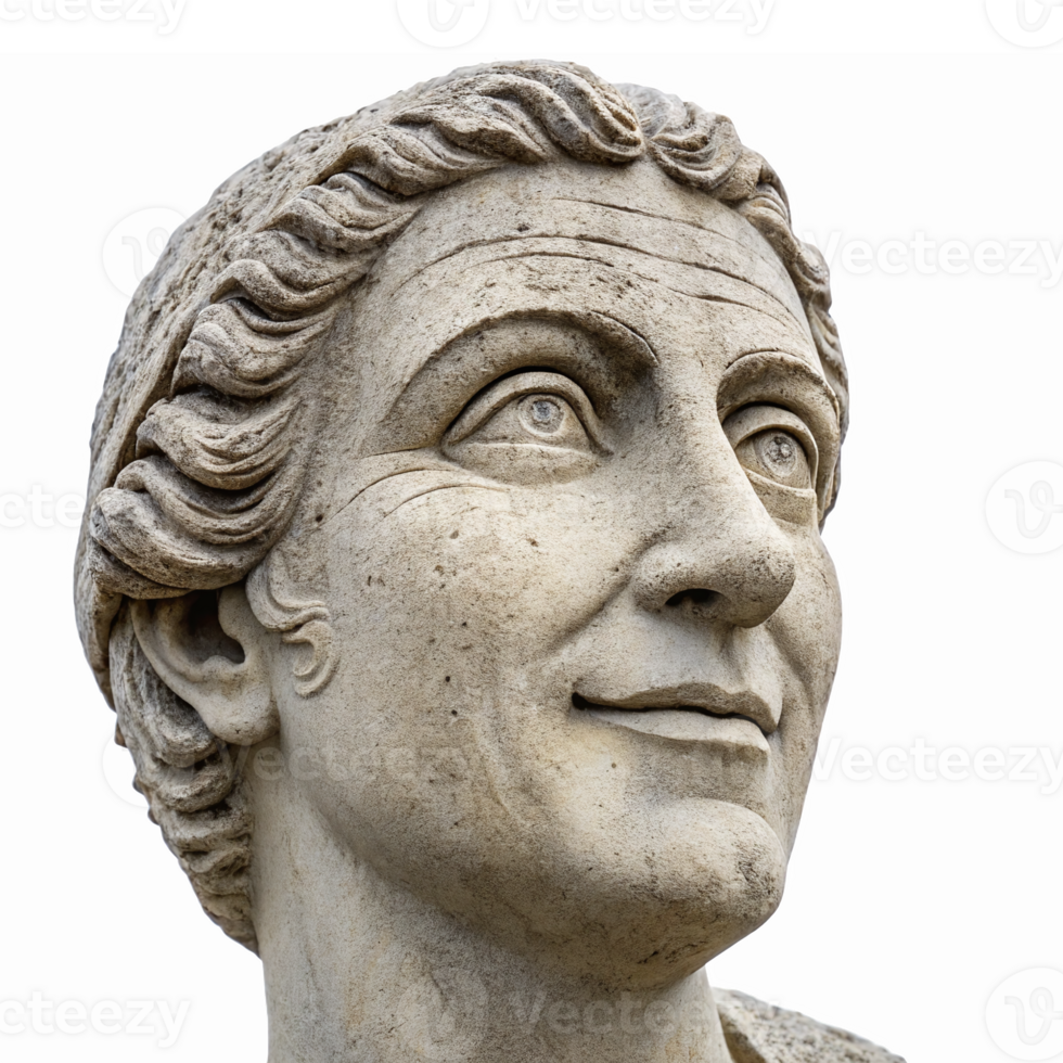 Detailed Stone Sculpture of a Roman Emperor with Realistic Features and Expressions png