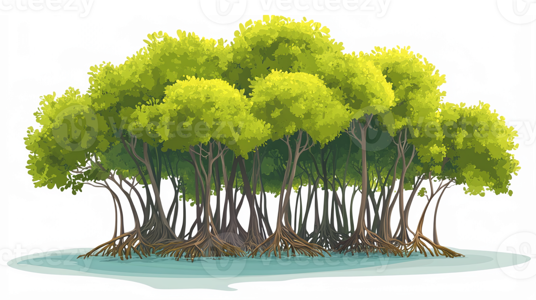 Vibrant Mangrove Forest with Lush Greenery and Exposed Root System for Eco-Friendly Designs png