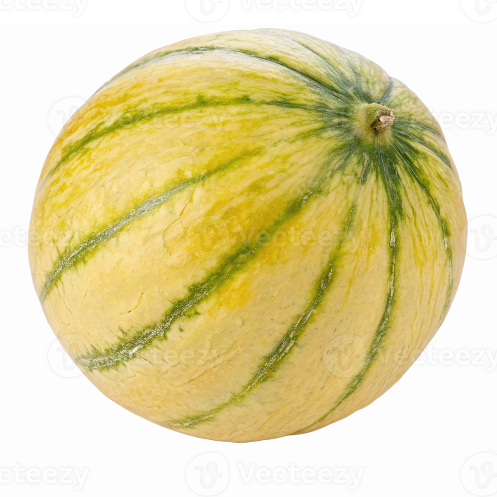 Fresh Yellow Watermelon Isolated on Transparent Background with Green Striped Pattern png