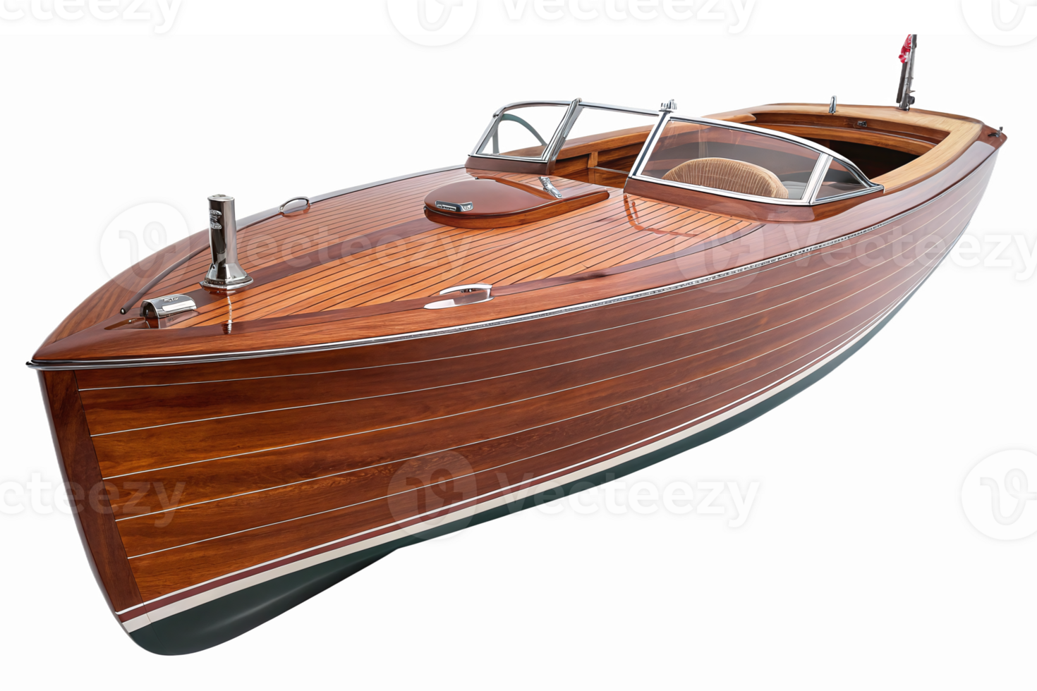 Classic Wooden Speedboat Vintage Design High-Quality Transparent Background png