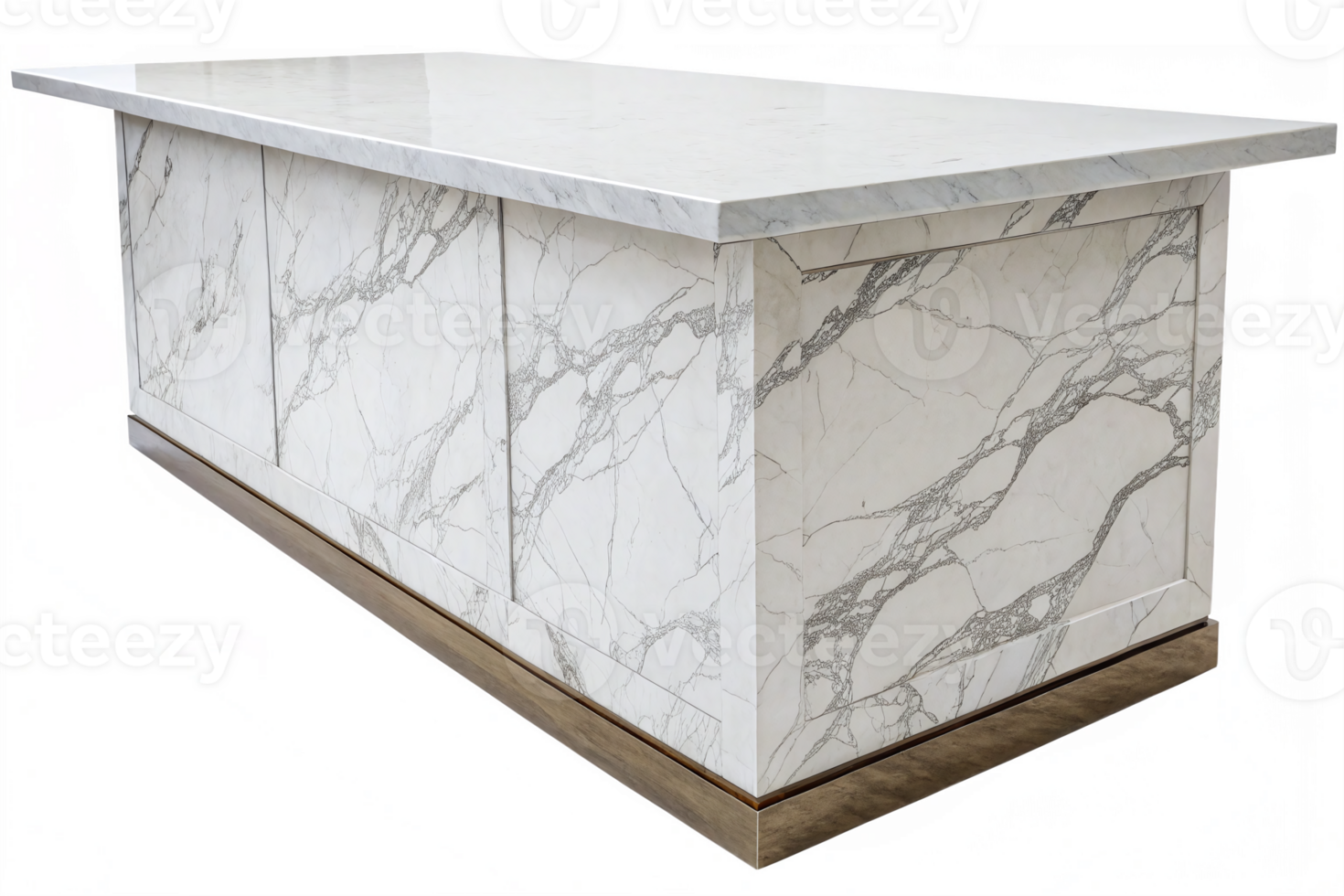 Elegant Modern Kitchen Island with Marble Top and Wooden Base for Contemporary Home Design png
