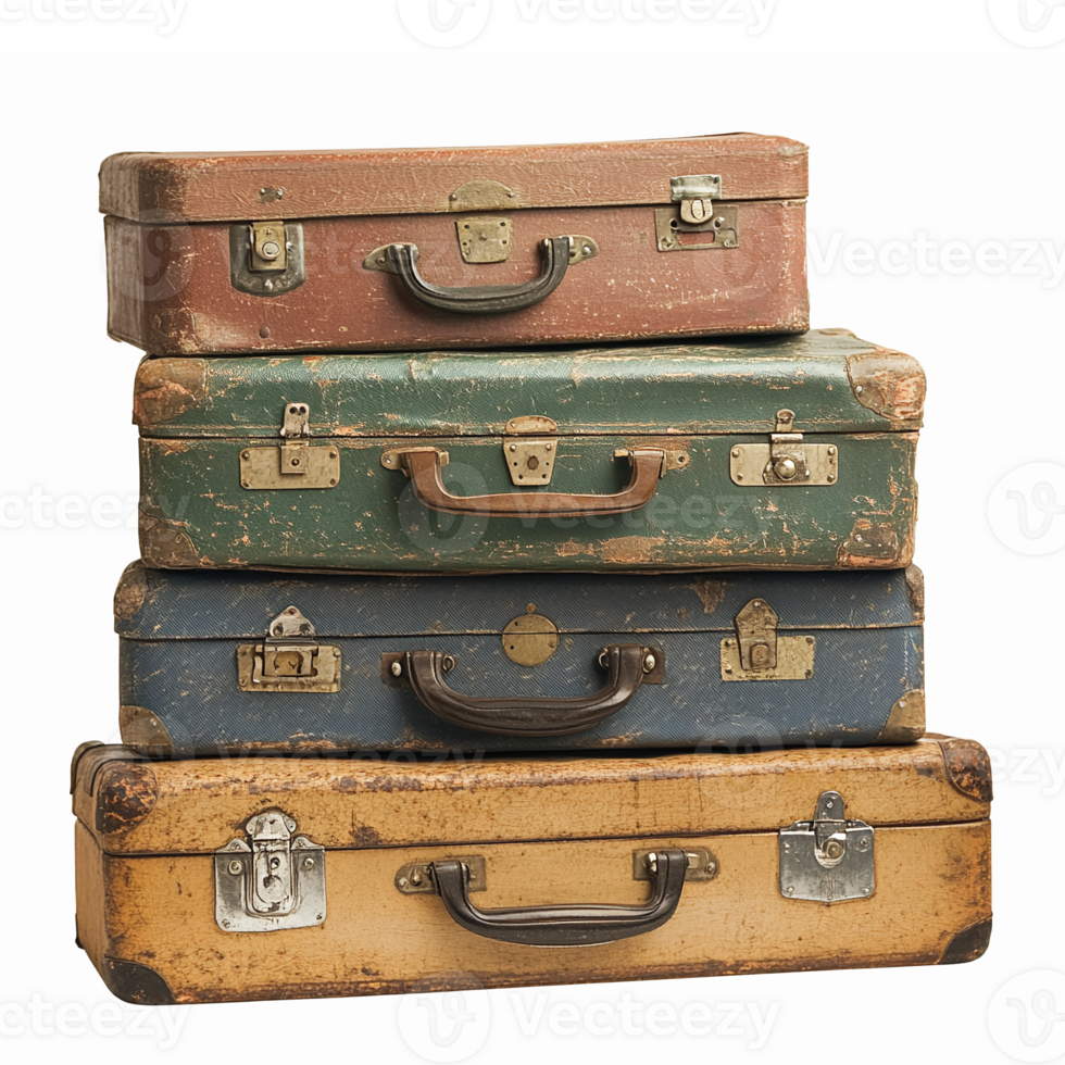 Vintage Stack of Suitcases for Travel and Adventure Decor on Transparent Background png