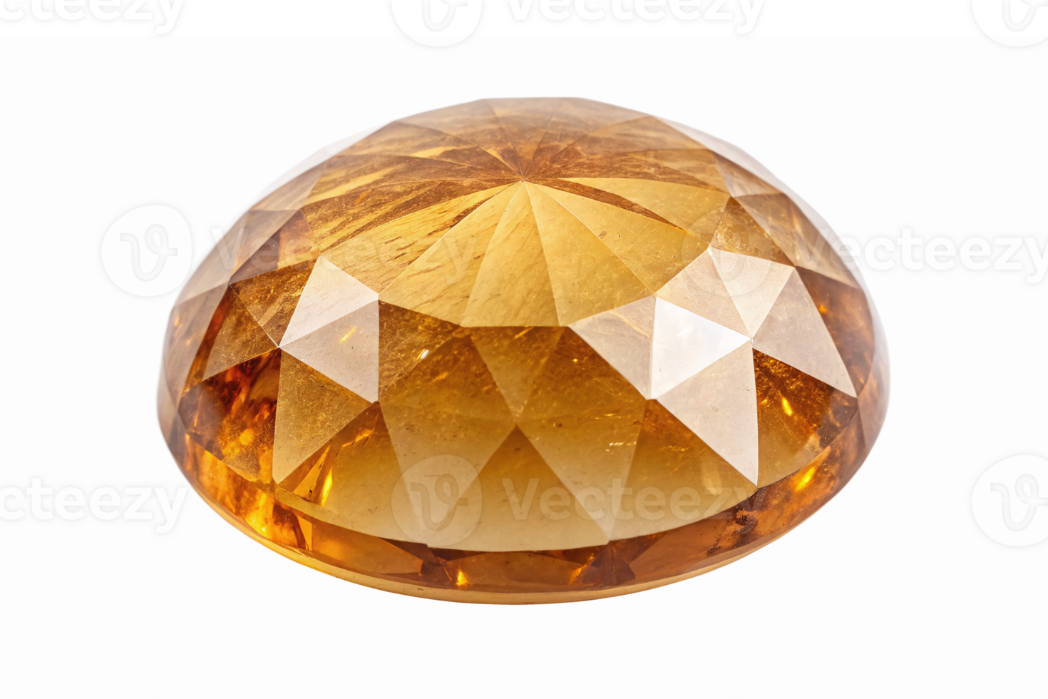 Faceted Golden Amber Gemstone with Brilliant Cut and Transparent Background for Jewelry Design png