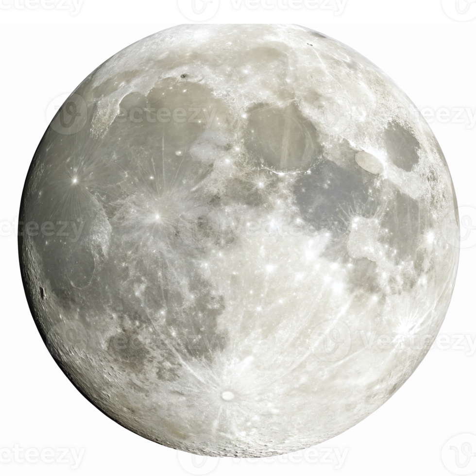 Realistic Full Moon Illustration with Detailed Craters on a Transparent Background png