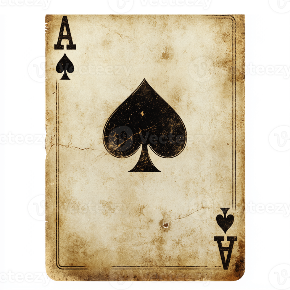 Antique Playing Card Ace of Spades Vintage Design with Worn Texture and Elegant Graphics png
