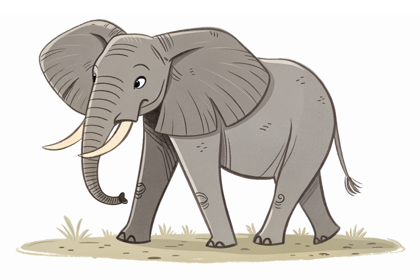 Cartoon Elephant Walking on Grass with a Happy Expression and Sturdy Appearance png