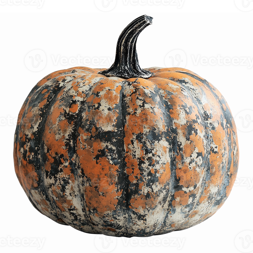 Rustic Textured Pumpkin with Orange and Black Stripes Ideal for Autumn Decor and Halloween Themes png