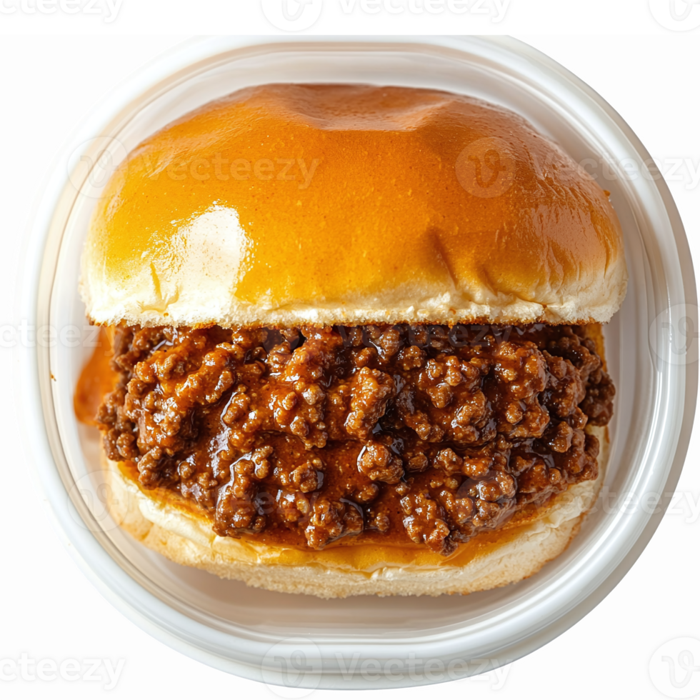 Delicious Sloppy Joe Sandwich with Savory Ground Beef Filling and Fresh Bun on Transparent Background png