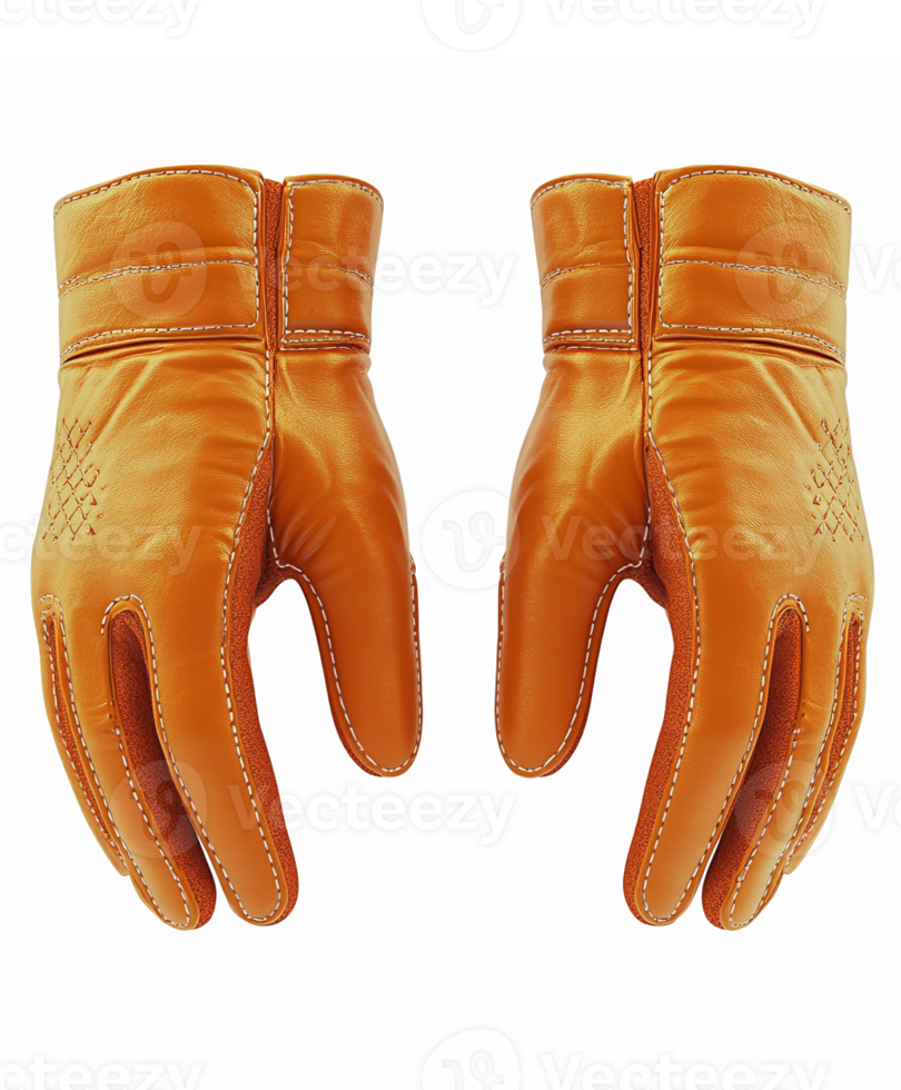 Stylish Orange Leather Gloves for Fashion and Outdoor Activities with Transparent Background png