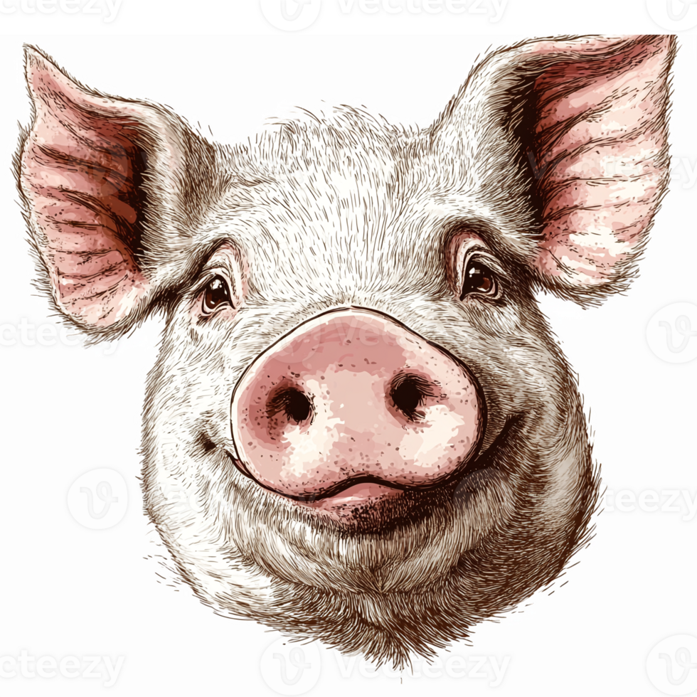 Realistic Cartoon Pig Face Expressive Happy Animal Character Isolated Transparent Background png