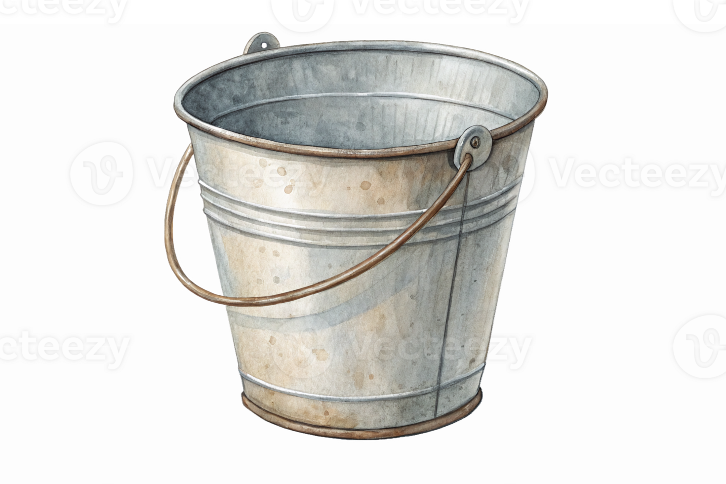 Realistic Metal Bucket with Handle for Garden or Home Use in a Transparent Background png