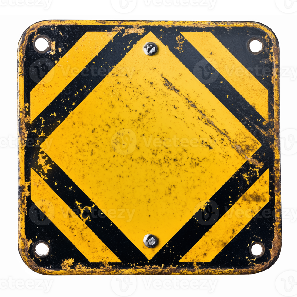 Grungy Yellow and Black Warning Sign with Diamond Shape for Safety Caution and Alerts png