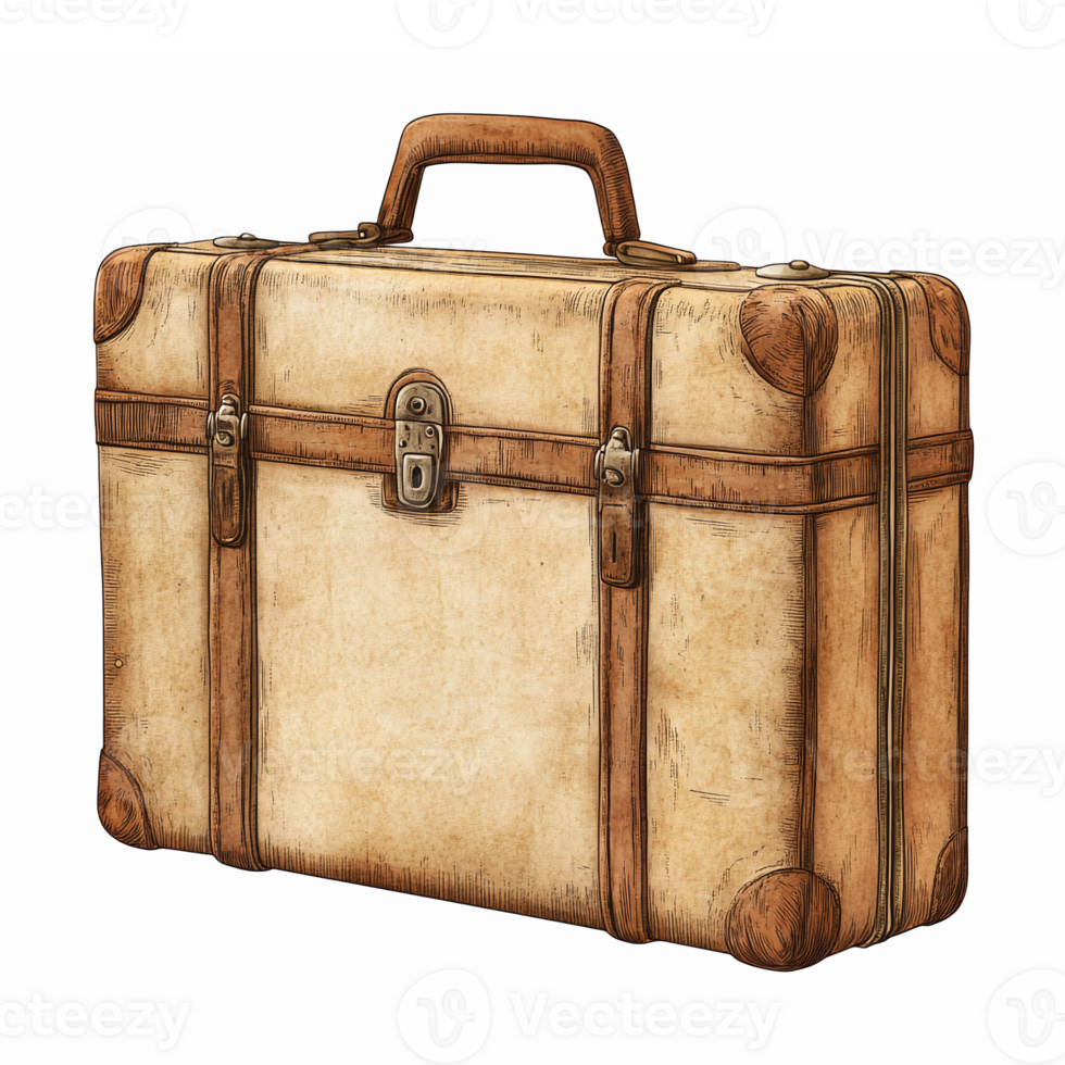 Vintage Leather Bound Suitcase for Travel and Adventure with Detailed Textures png