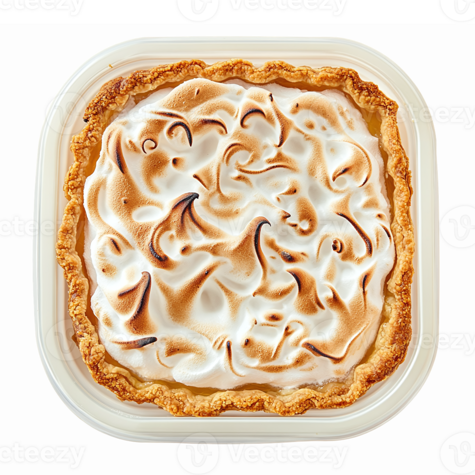 Delicious Lemon Meringue Pie with Golden Brown Topping and Flaky Crust on Transparent Background png