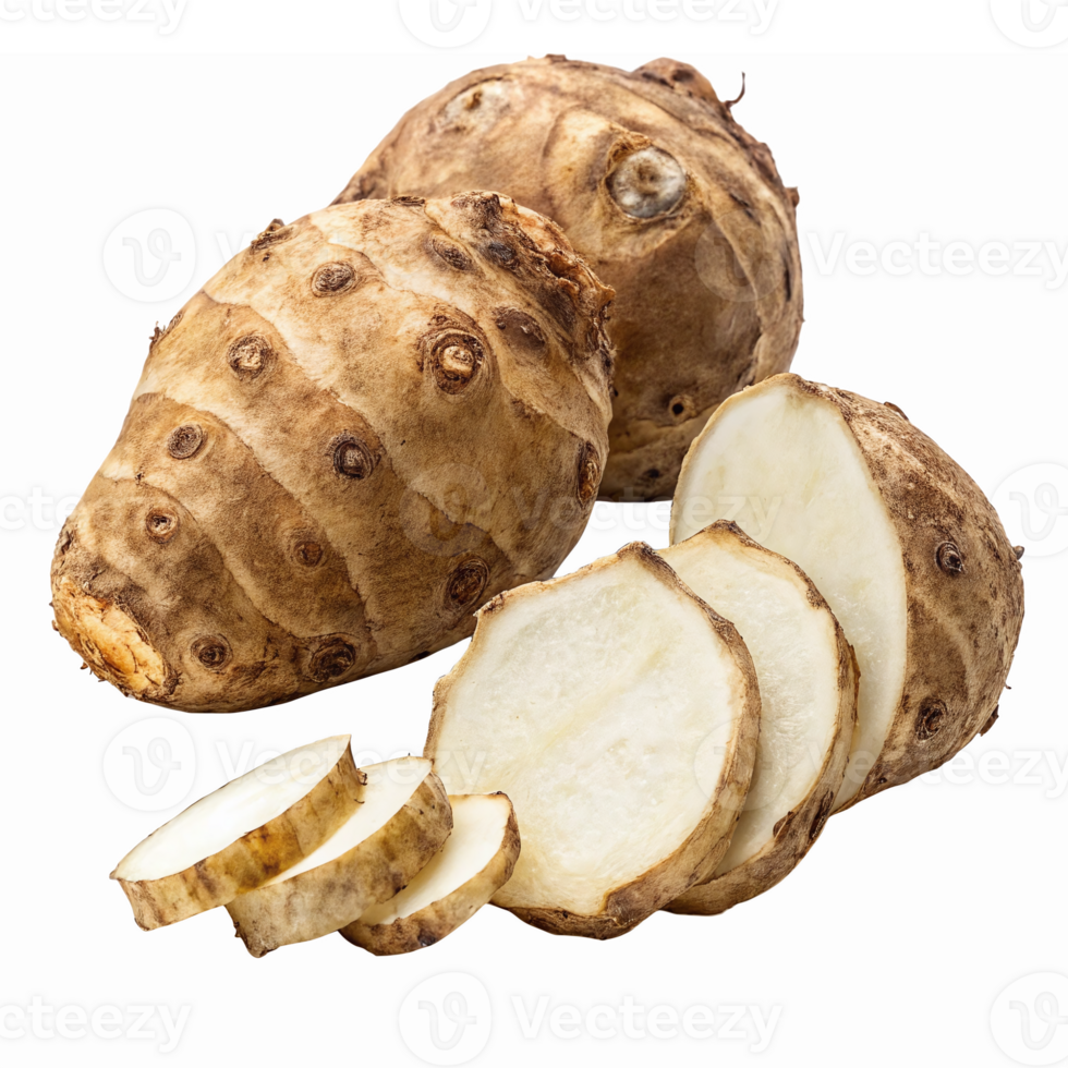 Fresh Sunchoke Jerusalem Artichoke Roots and Slices Isolated on Transparent Background png