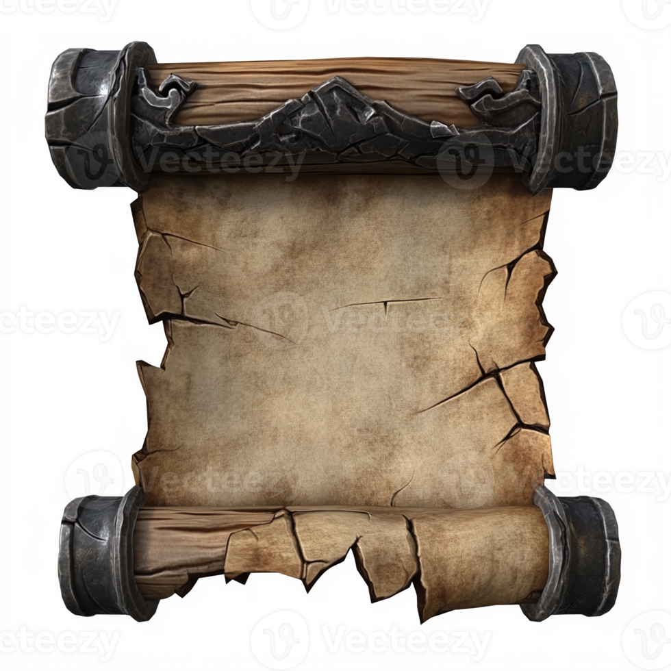 Antique Aged Scroll with Decorative Edges for Fantasy Themed Designs and Medieval Projects png