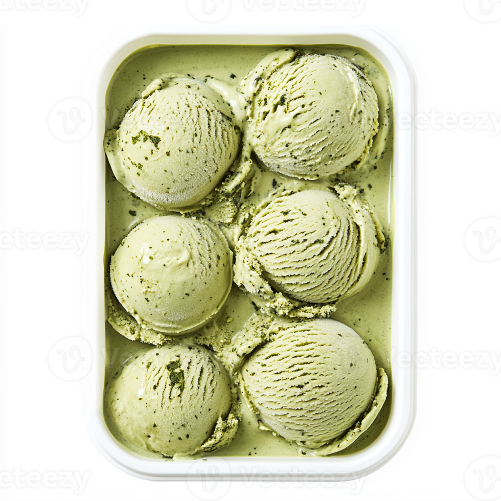 Mint Green Ice Cream Scoops in White Container with Smooth Creamy Texture for Dessert Delights png
