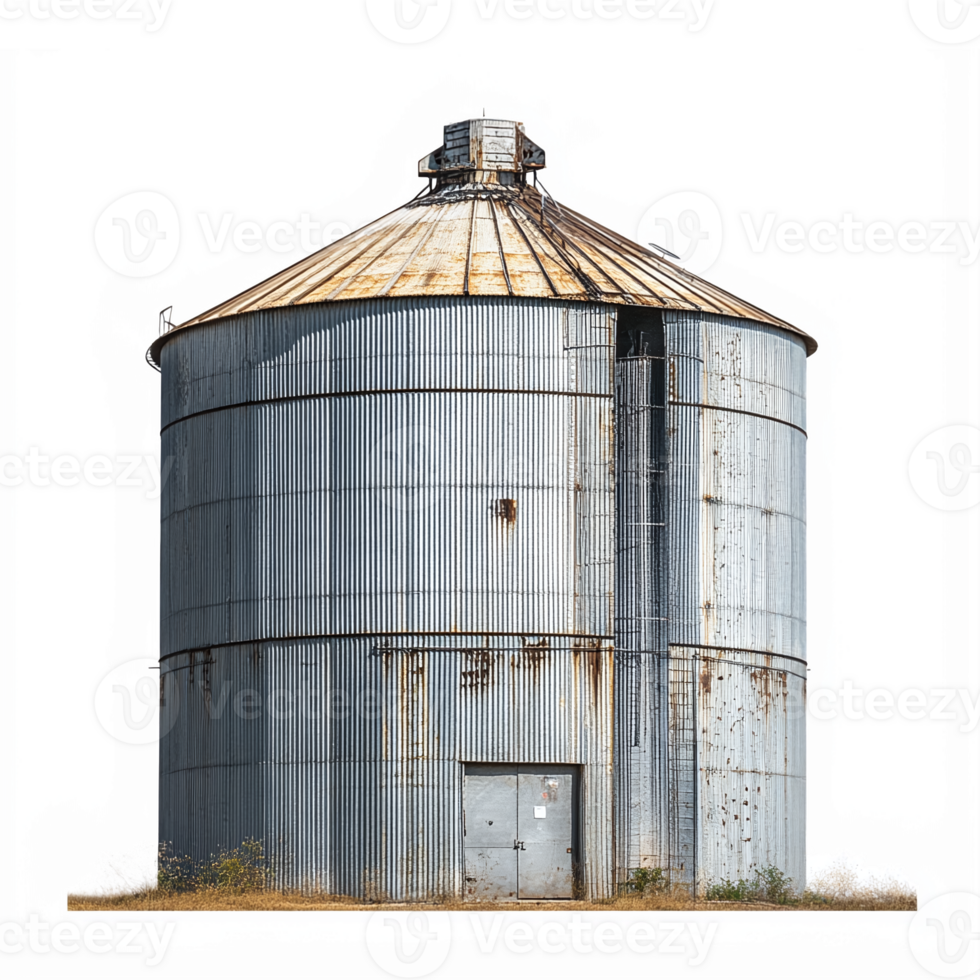 Rustic Steel Grain Bin Silos Old Farm Agriculture Storage Structure Isolated on White Background png