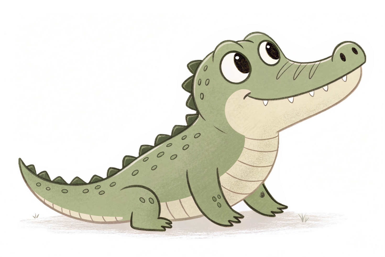 Cute Cartoon Alligator Character with Big Eyes and Playful Expression on Transparent Background png