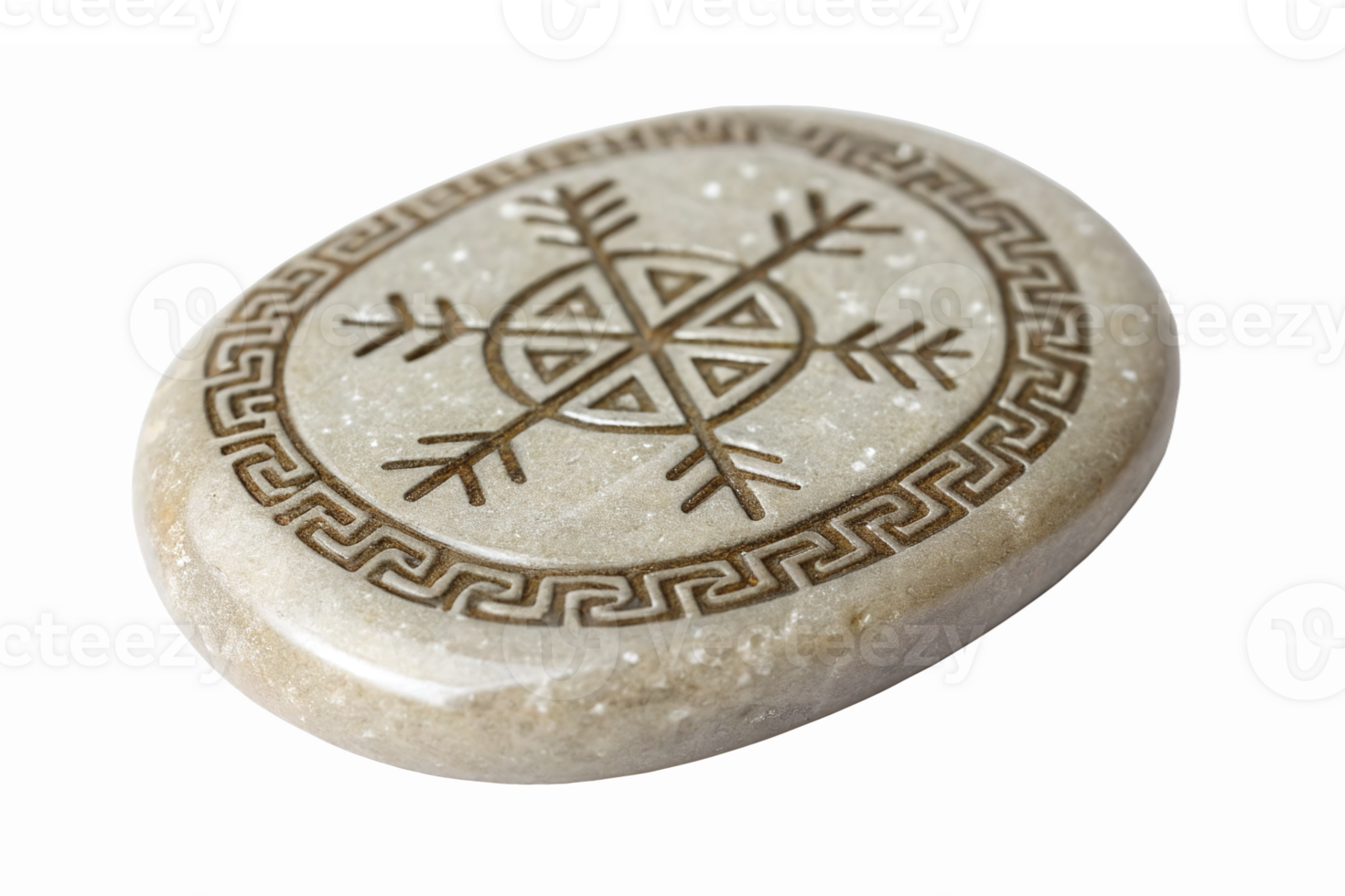 Viking Symbol Carved Rune Stone with Intricate Nordic Design and Engraved Patterns for Decoration png