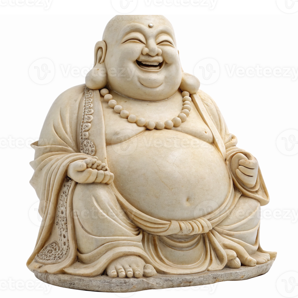 Laughing Buddha Sculpture in Stone Representing Prosperity and Happiness with Transparent Background png