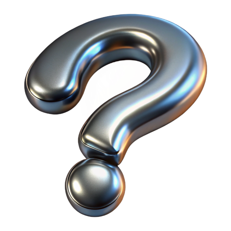 magnificent artistic A question mark, made of polished metal, detailed png