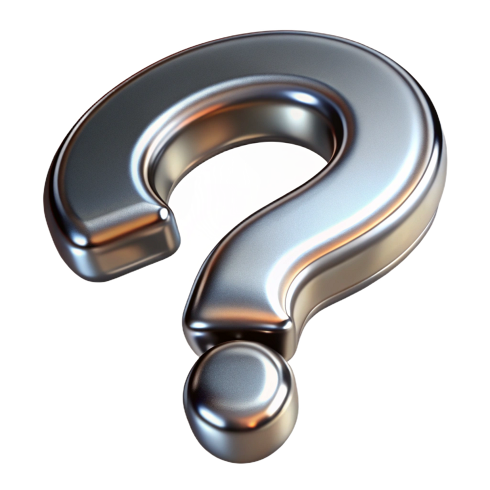 stunning contemporary A question mark, made of polished metal, high resolution png