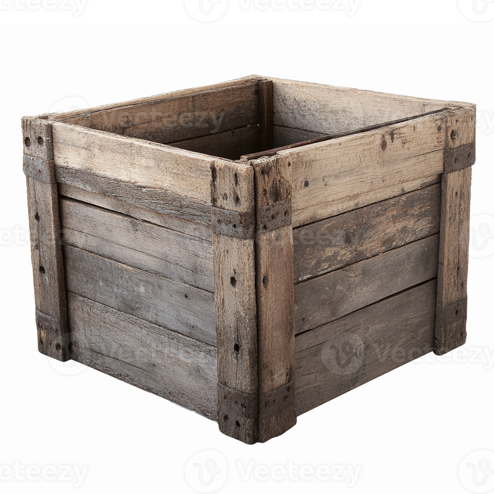 Rustic Wooden Crate for Storage and Decoration with Transparent Background png