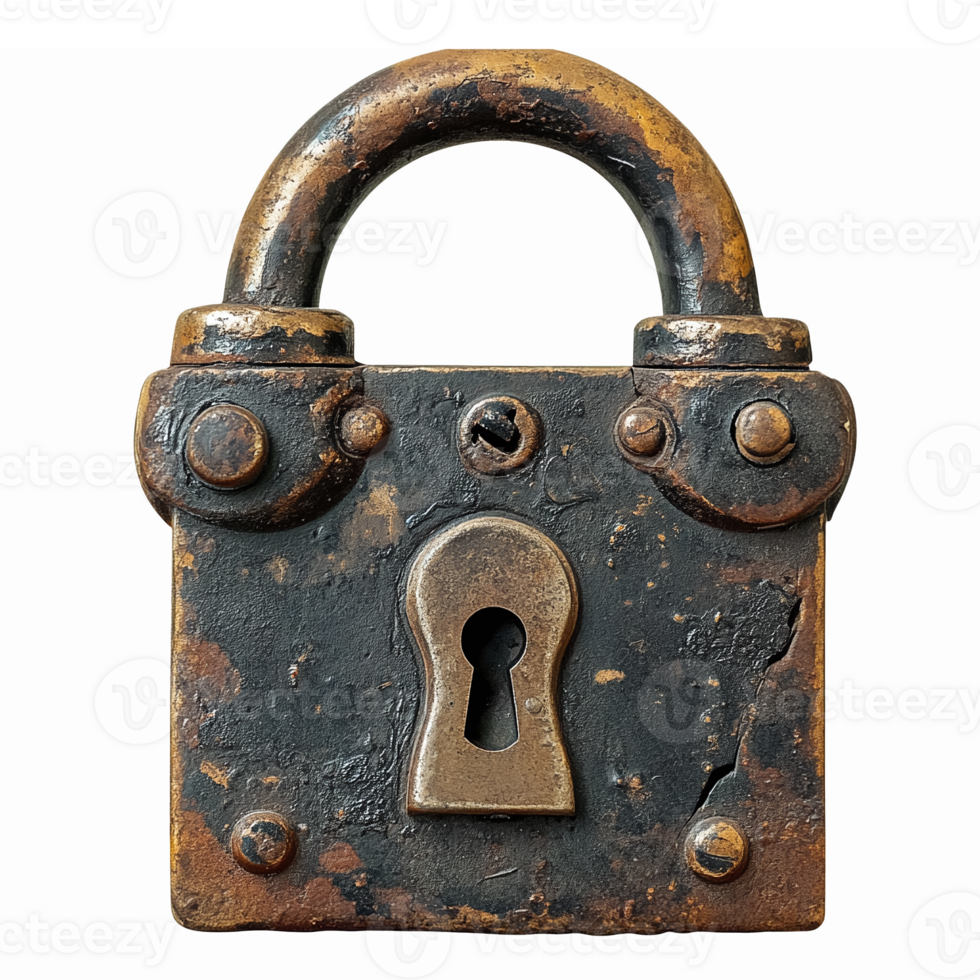 Antique Rusty Padlock with Keyhole Detailed Vintage Security Design for Lock and Protection Themes png