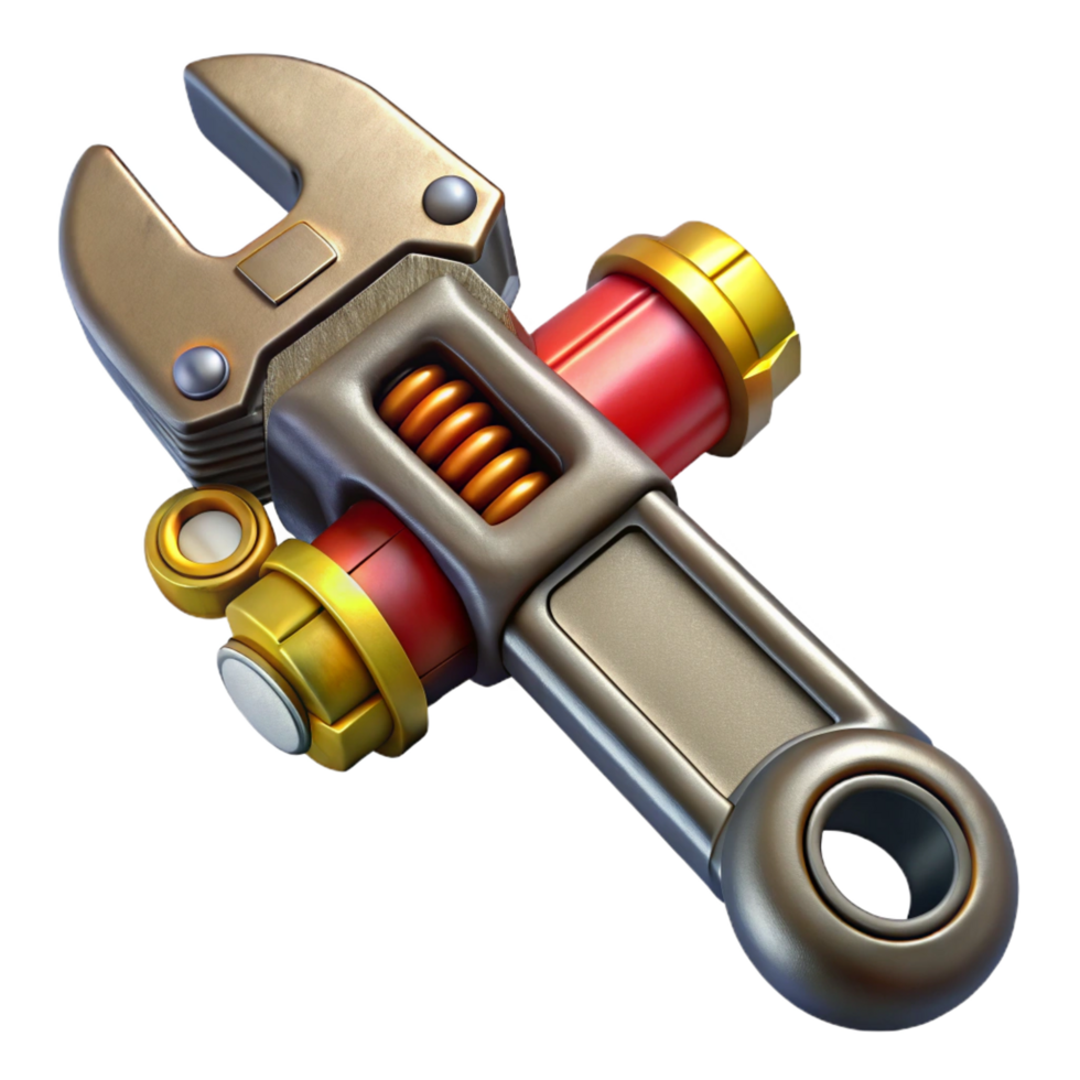 wonderful abstract Steampunk wrench with adjustable jaws and brass accents authentic png