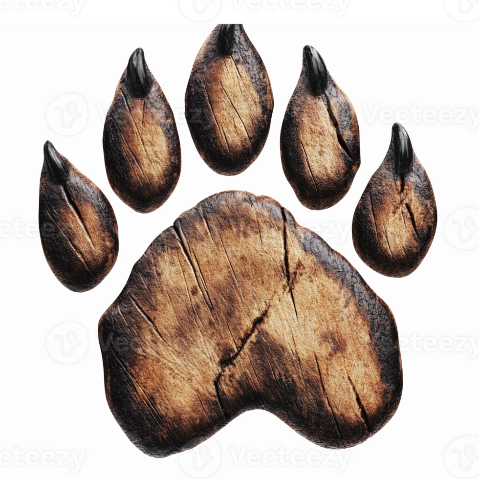 Realistic Wooden Bear Paw Print Illustration with Detailed Texture and Depth for Nature Themes png
