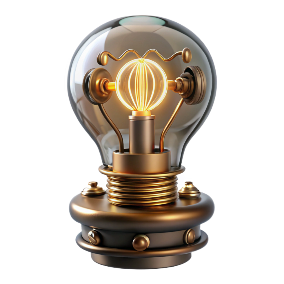 beautiful creative Steampunk lightbulb with intricate filaments and a brass base detailed png