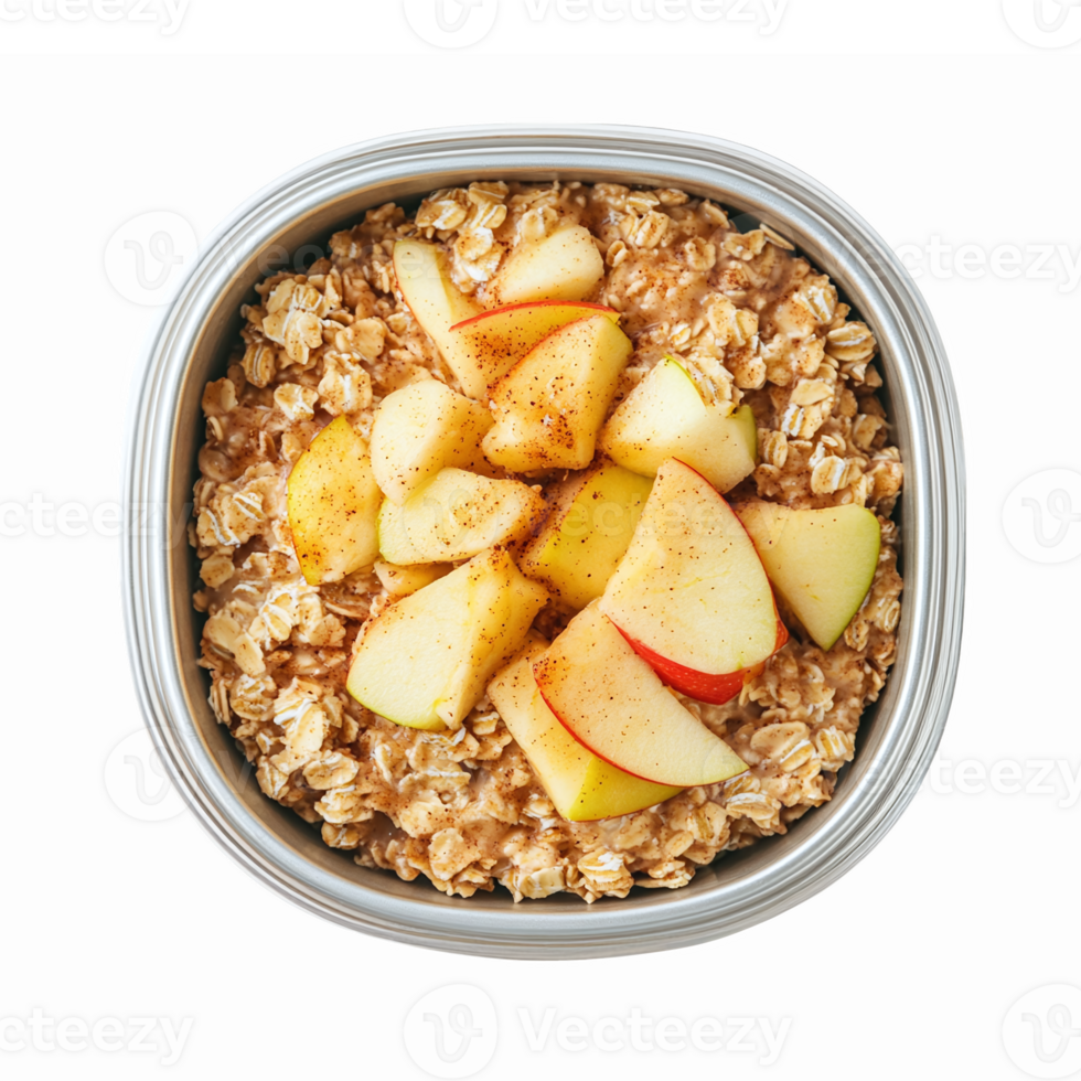 Healthy Oatmeal Bowl Topped with Fresh Apples and Cinnamon for Nutritious Breakfast png