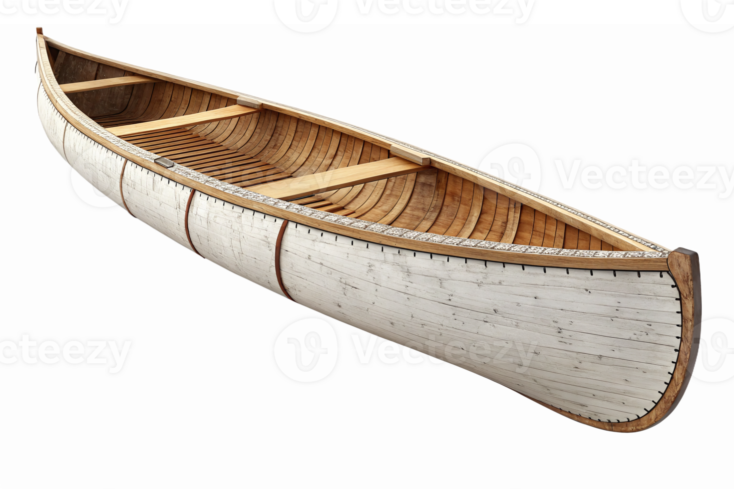 Detailed Wooden Canoe with Natural Texture and Transparent Background for Design Projects png