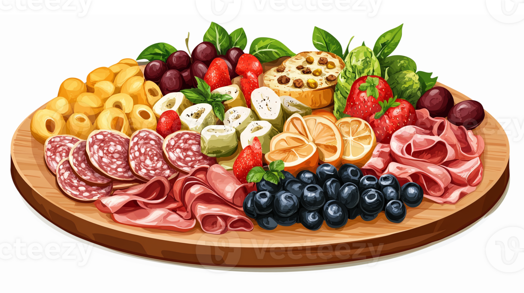Gourmet Charcuterie Board with Meats Cheeses Fruits and Nuts on Wooden Platter png