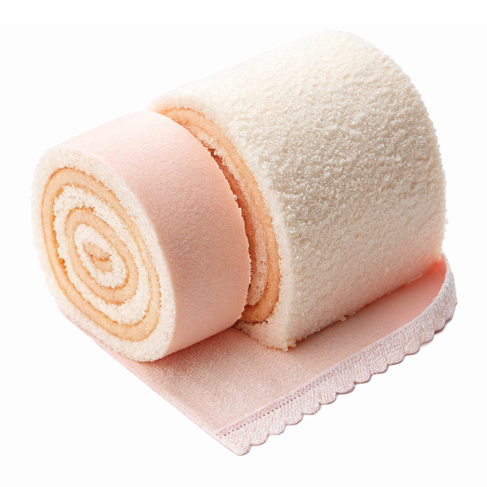 Realistic Cream Roll Cake Slice with Pink Sponge and Soft Cream Layers on Transparent Background png